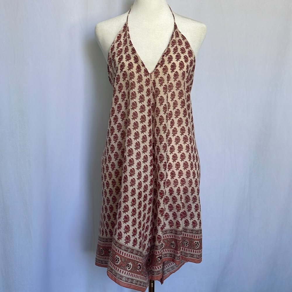 Band of Gypsies Cream and Rust Asymmetrical Halter dress